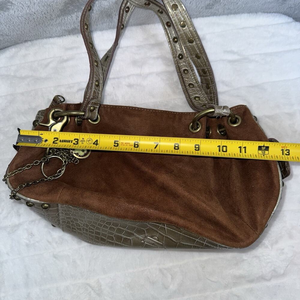 Vintage Kathy Van Zeeland Brown Suede Hobo Shoulder Bag Croc Embossed Y2K Purse - Picture 10 of 11
